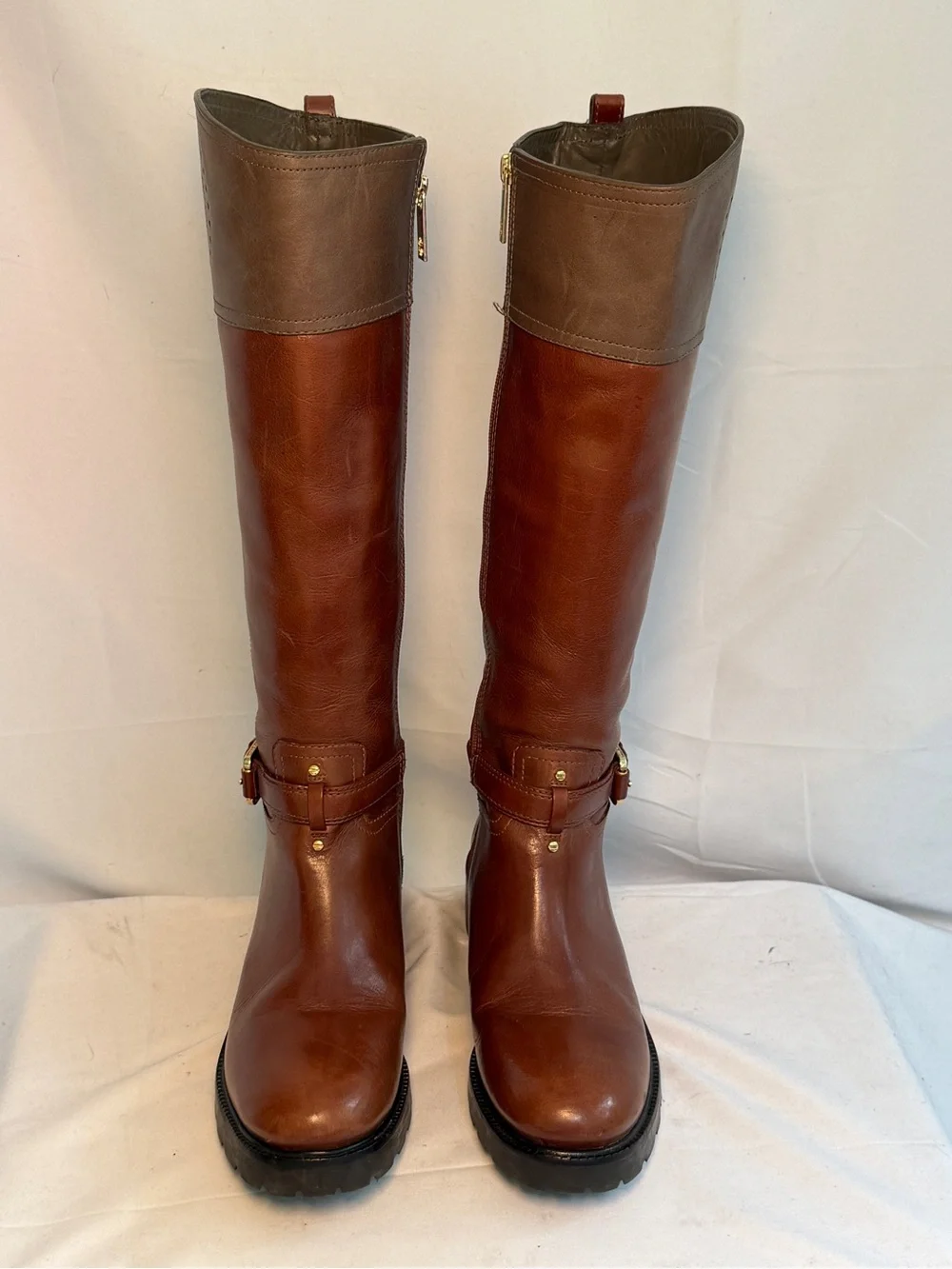 Tory Burch Two-Tone Brown Leather Over-the-Knee Riding Boots